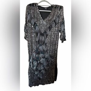 Jewel Queen Vintage Black Patterned Women’s midi dress